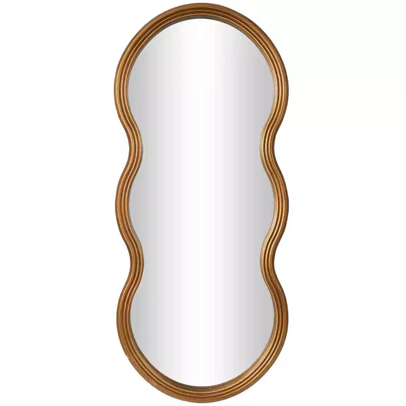 Miroir mural en bois ondulé 47x20 po avec cadre nervuré, or - Olivia & May