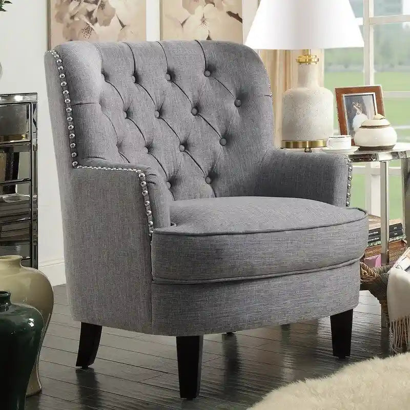 Moser Bay Mignon fauteuil d'appoint à oreilles capitonné en velours / lin 30 de large