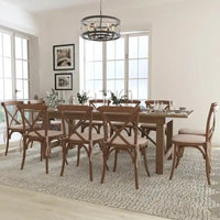Ensemble table de ferme rustique pliante 8' x 40 avec 10 chaises à dossier croisé et coussins