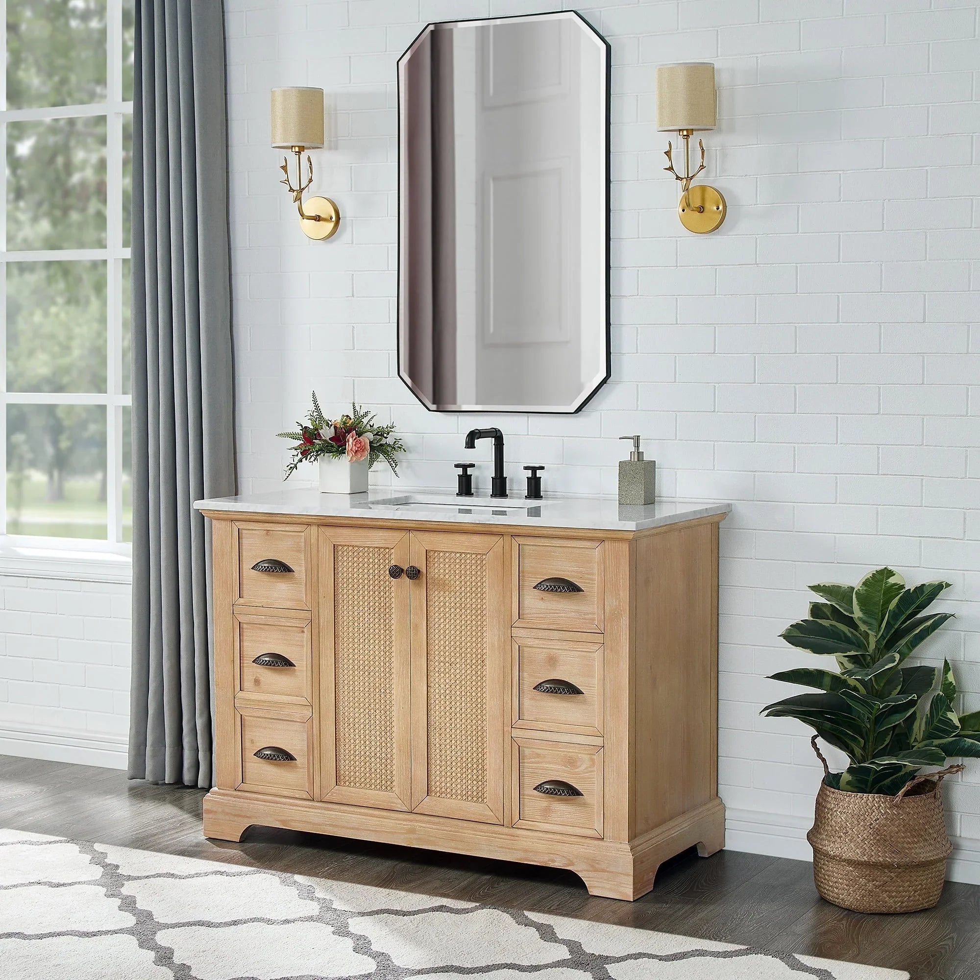 Hervas Meuble-lavabo avec dessus en marbre naturel sans miroir