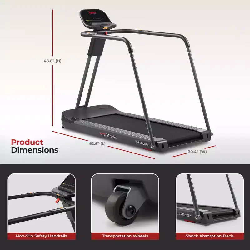 Tapis de course large Sunny Health & Fitness Endurance Cardio avec mains courantes et Bluetooth