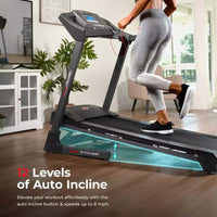 Tapis de course manuel Premium Sunny Health & Fitness avec inclinaison automatique et Bluetooth