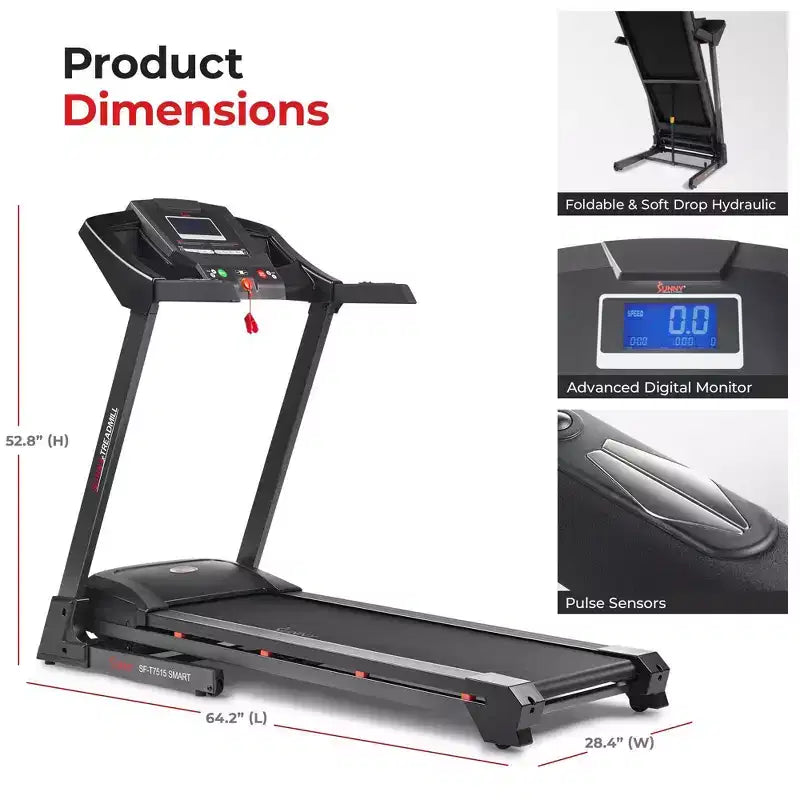 Tapis de course manuel Premium Sunny Health & Fitness avec inclinaison automatique et Bluetooth