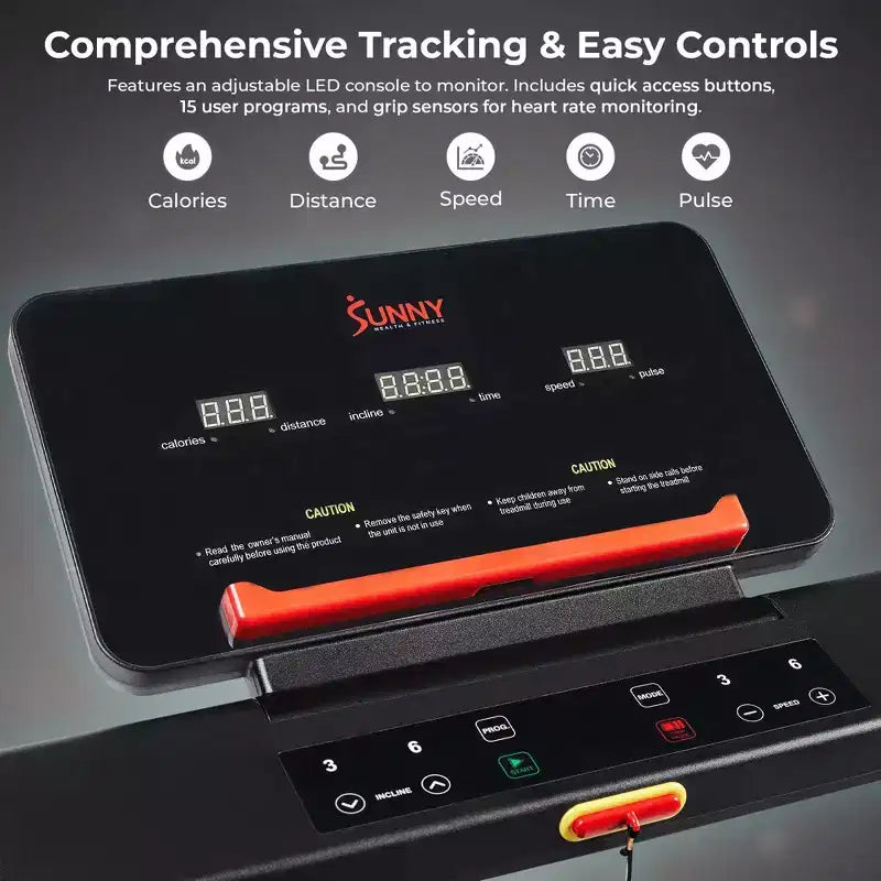 Tapis de course interactif Sunny Health & Fitness avec inclinaison automatique Slim