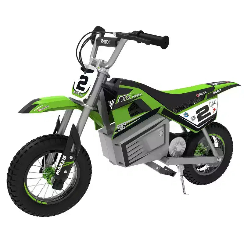 Mini-moto électrique Razor SX350 Dirt Rocket McGrath - Verte : Cadre en acier, moteur 250 W