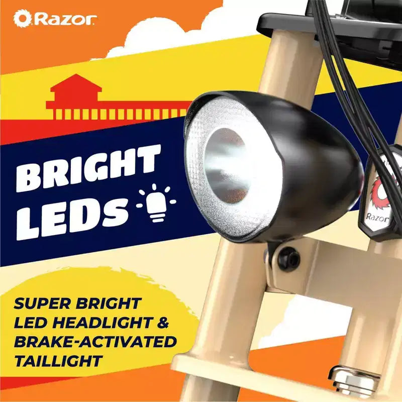 Razor Rambler Trottinette électrique à enjambement haut - Beige : moteur 350W, vitesse 15,5 mph