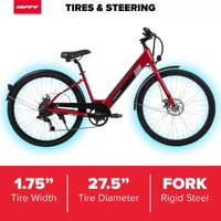 Vélo électrique Huffy Lyndon enjambeur – Roues de 27,5 po – 32 km/h – 36 V – Rouge