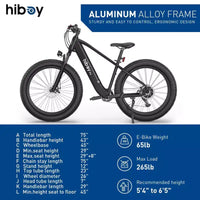 Hiboy Adult P6 Vélo électrique de montagne à enjambement haut 26" - Noir