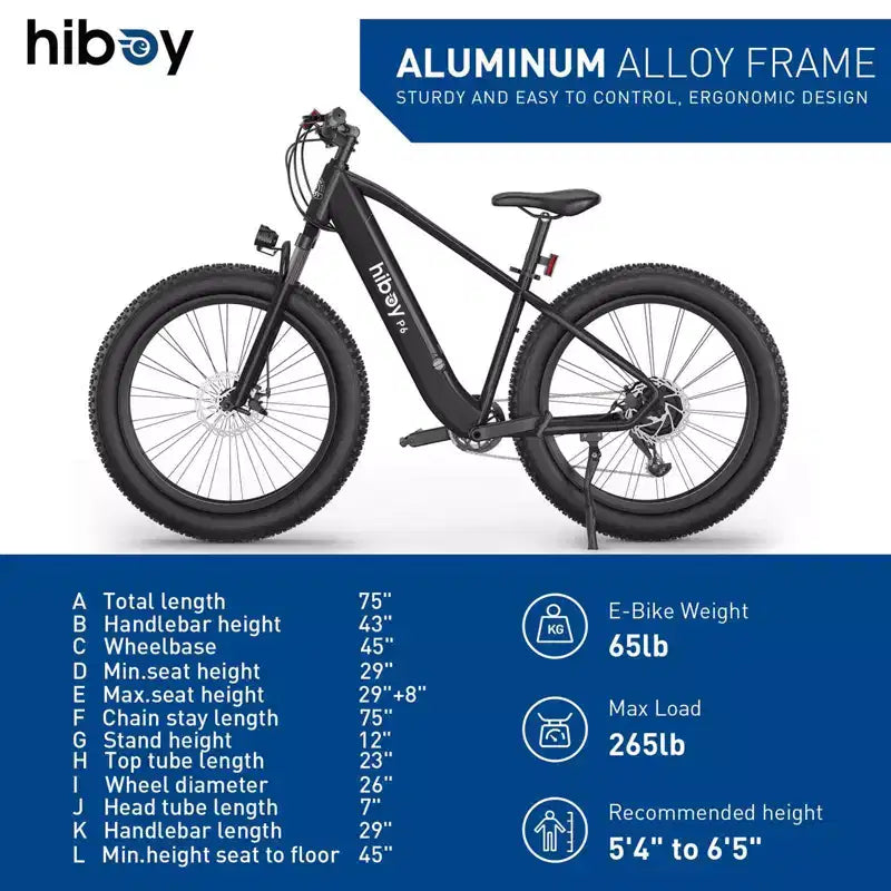 Hiboy Adult P6 Vélo électrique de montagne à enjambement haut 26" - Noir