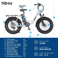 Vélo électrique de croisière Hiboy Adult EX6 20" à enjambement bas - Blanc