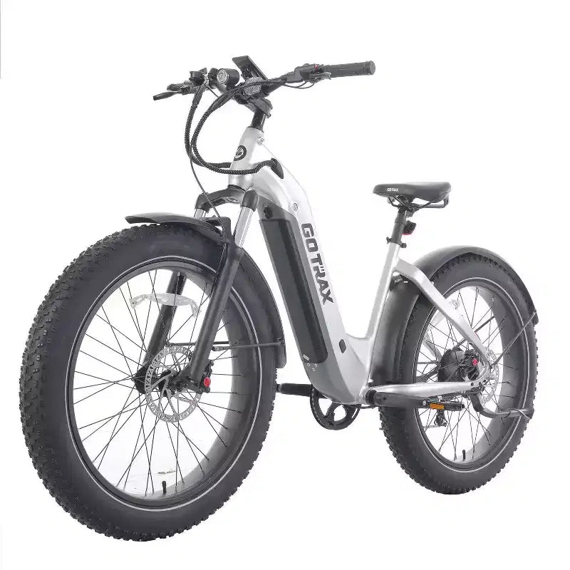 Vélo hybride électrique GOTRAX Fat Tire 26" à enjambement bas pour adulte - Argent