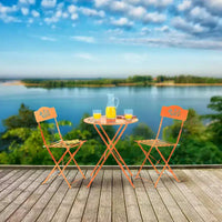 Ensemble de bistrot 3 pièces en acier avec table et chaises pliantes orange - Alpine Corporation