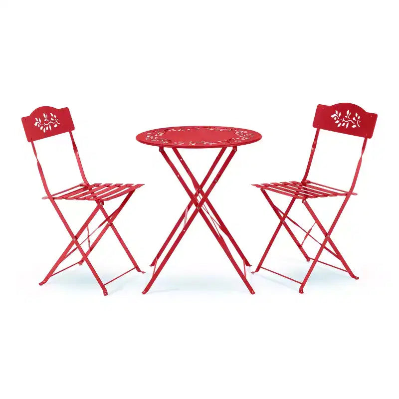 Ensemble de bistrot 3 pièces en acier avec table et chaises pliantes rouges - Alpine Corporation : Mobilier d'extérieur résistant aux intempéries pour balcon