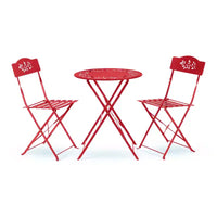 Ensemble de bistrot 3 pièces en acier avec table et chaises pliantes rouges - Alpine Corporation : Mobilier d'extérieur résistant aux intempéries pour balcon