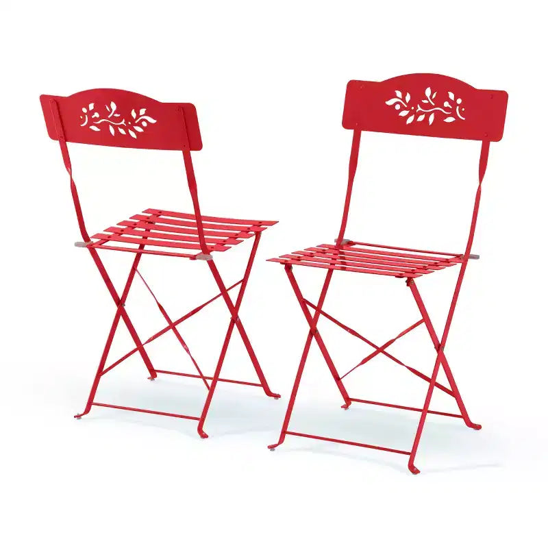 Ensemble de bistrot 3 pièces en acier avec table et chaises pliantes rouges - Alpine Corporation : Mobilier d'extérieur résistant aux intempéries pour balcon