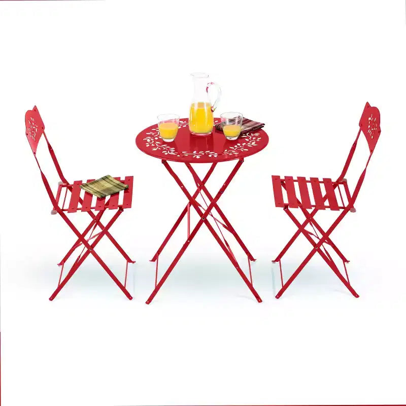 Ensemble de bistrot 3 pièces en acier avec table et chaises pliantes rouges - Alpine Corporation : Mobilier d'extérieur résistant aux intempéries pour balcon