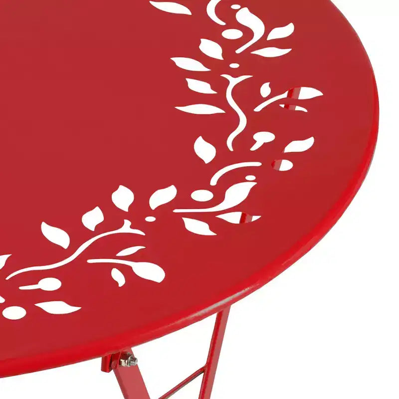 Ensemble de bistrot 3 pièces en acier avec table et chaises pliantes rouges - Alpine Corporation : Mobilier d'extérieur résistant aux intempéries pour balcon