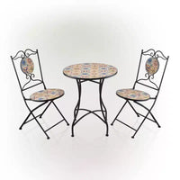 Ensemble de table et de chaises de patio 3 pièces au design de tuiles méditerranéennes pour l'intérieur/l'extérieur - Alpine Corporation : Ensemble de bistro en fer résistant aux intempéries