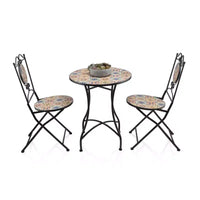 Ensemble de table et de chaises de patio 3 pièces au design de tuiles méditerranéennes pour l'intérieur/l'extérieur - Alpine Corporation : Ensemble de bistro en fer résistant aux intempéries