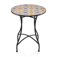 Ensemble de table et de chaises de patio 3 pièces au design de tuiles méditerranéennes pour l'intérieur/l'extérieur - Alpine Corporation : Ensemble de bistro en fer résistant aux intempéries