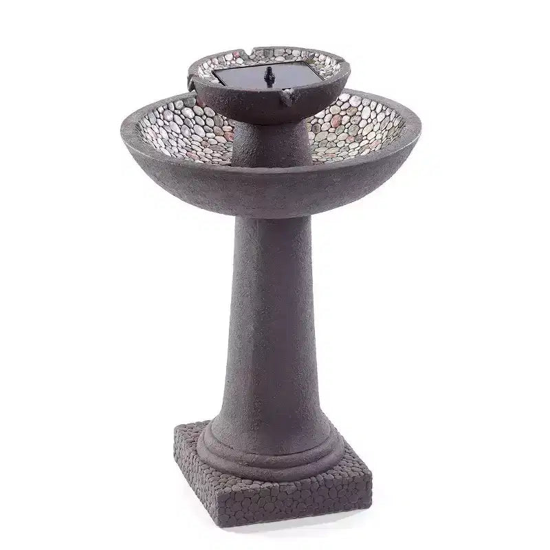 Fontaine sculpturale à 2 niveaux Smart Solar 31,75 po en béton fibré Riverstone intelliSOLAR avec télécommande - Brun Forêt