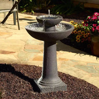 Fontaine sculpturale à 2 niveaux Smart Solar 31,75 po en béton fibré Riverstone intelliSOLAR avec télécommande - Brun Forêt