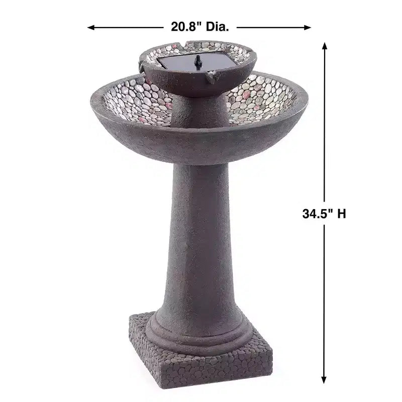 Fontaine sculpturale à 2 niveaux Smart Solar 31,75 po en béton fibré Riverstone intelliSOLAR avec télécommande - Brun Forêt