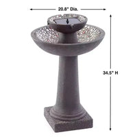 Fontaine sculpturale à 2 niveaux Smart Solar 31,75 po en béton fibré Riverstone intelliSOLAR avec télécommande - Brun Forêt