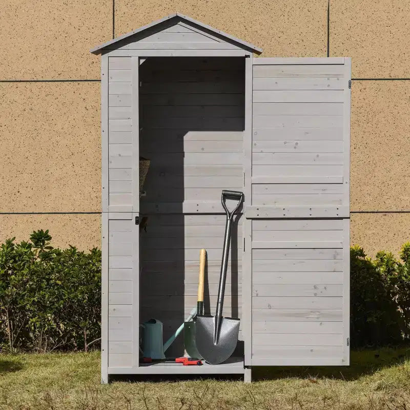 WELLFOR Organisateur d'outils en bois à 3 étagères de 586 L, coffre de pont, gris clair