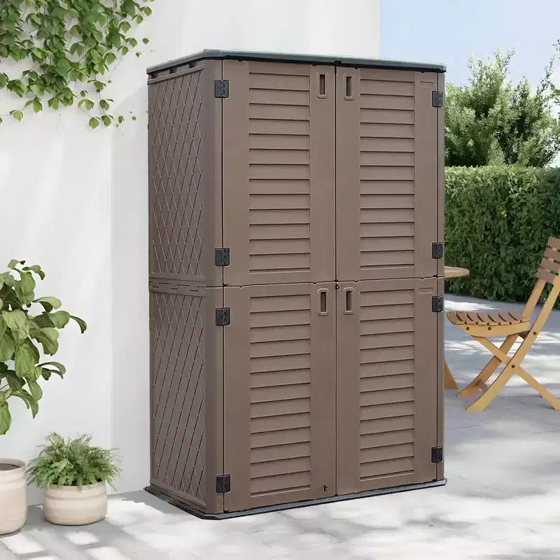 WELLFOR Armoire de rangement verticale 380 gallons pour extérieur, marron