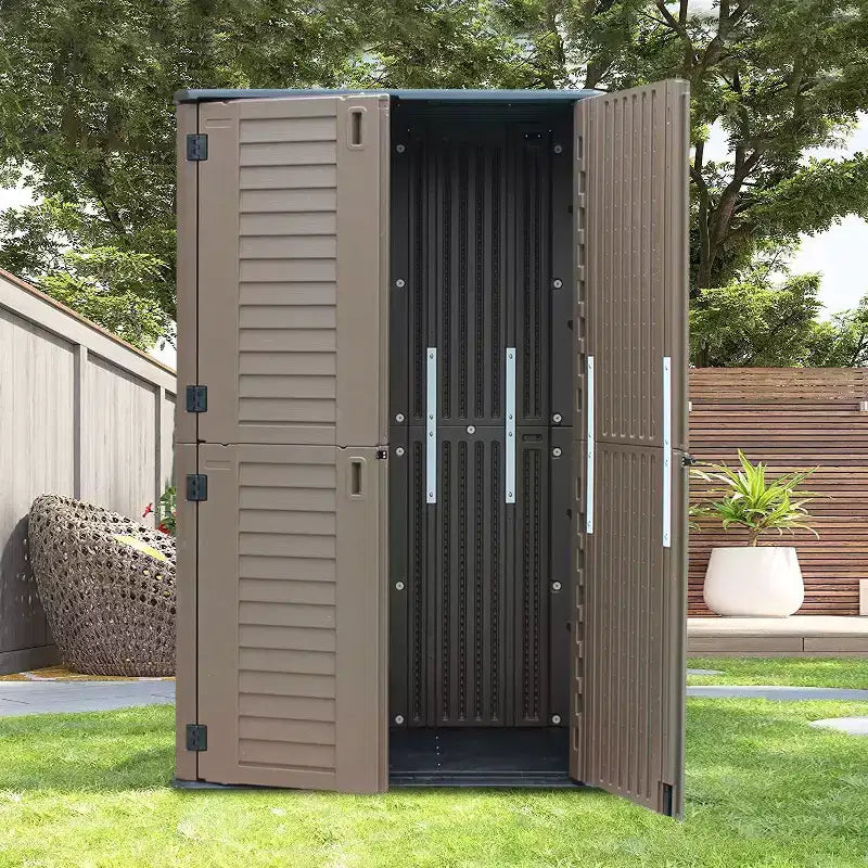 WELLFOR Armoire de rangement verticale 380 gallons pour extérieur, marron