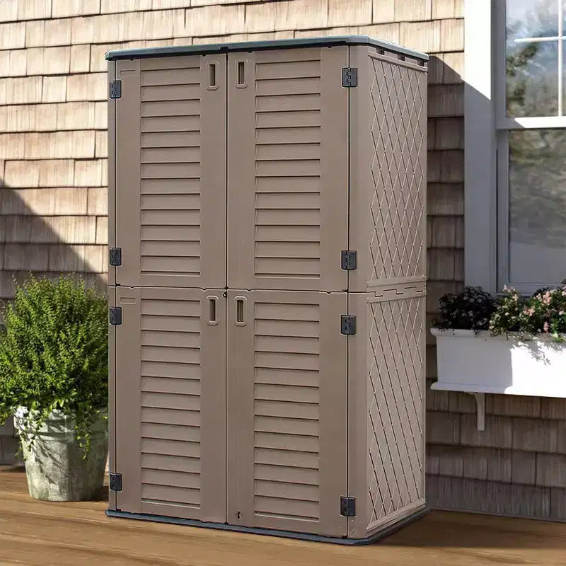 WELLFOR Armoire de rangement verticale 380 gallons pour extérieur, marron