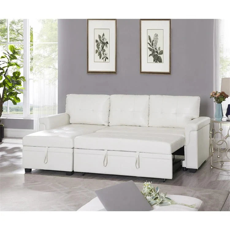 Canapé sectionnel convertible réversible avec lit escamotable, méridienne de rangement dissimulée et pieds durables