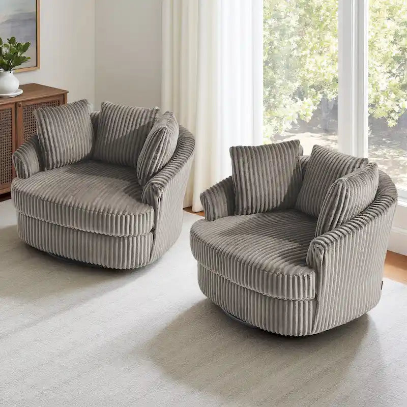 DREAMSIDEA - Lot de 2 fauteuils tonneau pivotants à accoudoirs encastrés à housse
