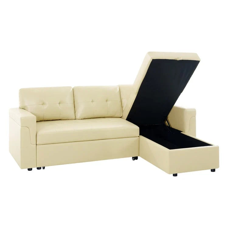 Canapé sectionnel convertible réversible avec lit escamotable, méridienne de rangement dissimulée et pieds durables