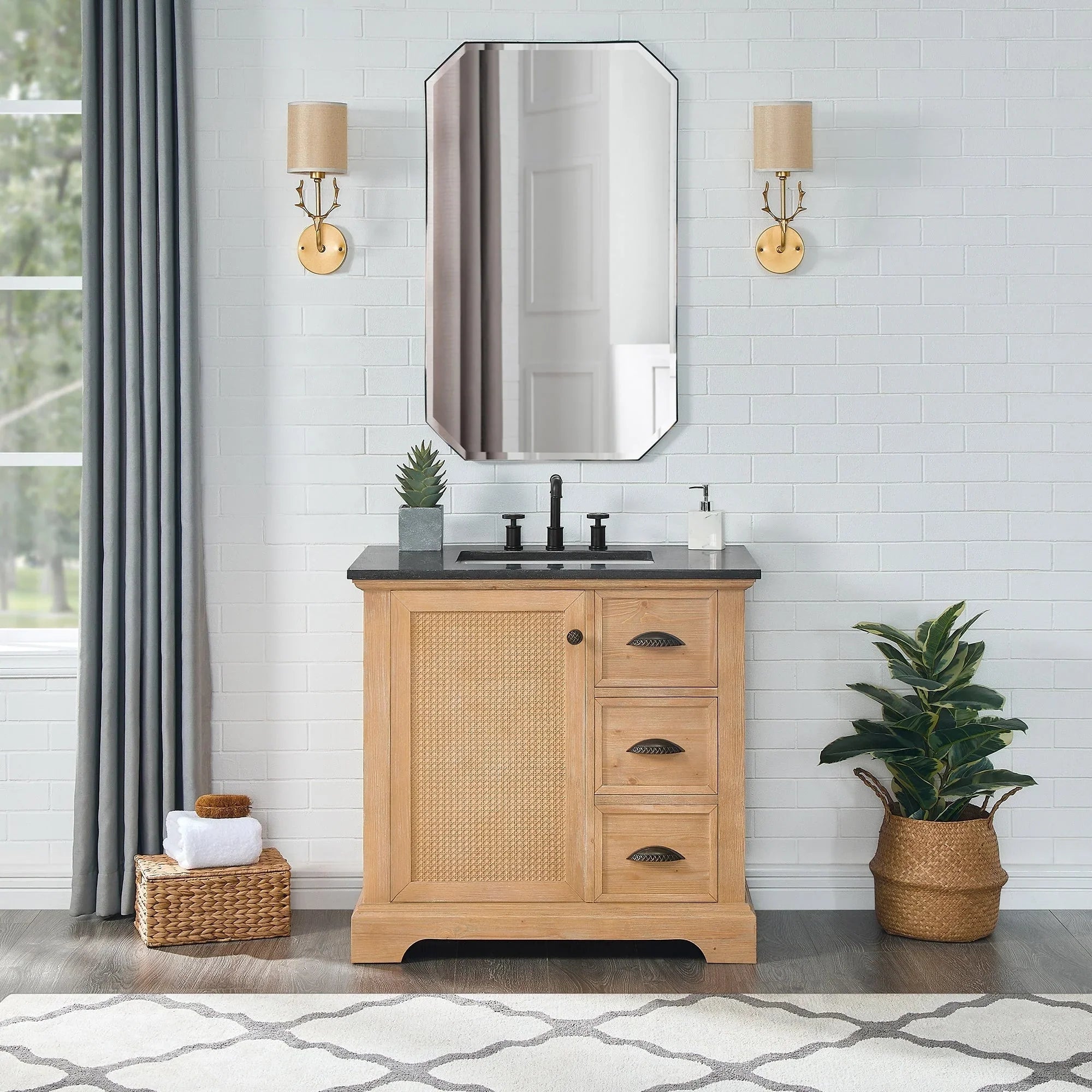 Hervas Meuble-lavabo avec dessus en marbre naturel sans miroir