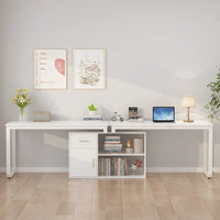 Bureau d'angle réversible blanc pivotant Bureau d'ordinateur