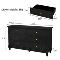Commode de chambre à coucher en bois à 6 tiroirs profonds