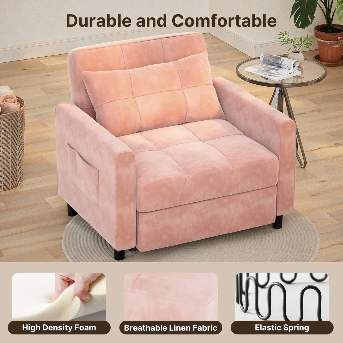Canapé-lit réglable 3 en 1, fauteuil-canapé escamotable, lit pliant convertible pour salon