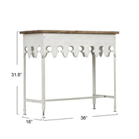 Console en métal finition zinc et bois à bord festonné