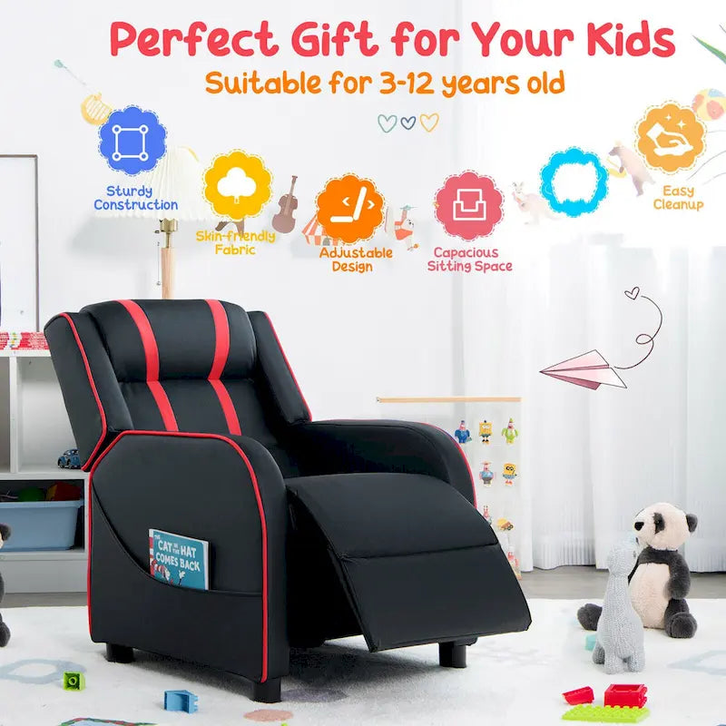 Fauteuil Inclinable Enfant Gymax Ergonomique en Cuir avec Repose-Pieds
