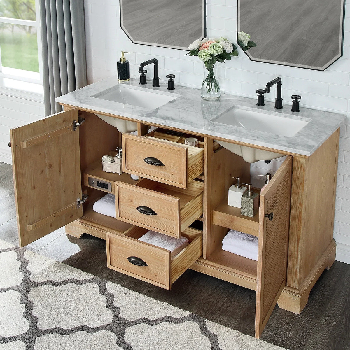 Hervas Meuble-lavabo avec dessus en marbre naturel sans miroir