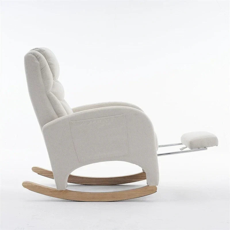 Fauteuil à Bascule d'Allaitement Ergonomique en Tissu avec Repose-Pieds Réglable