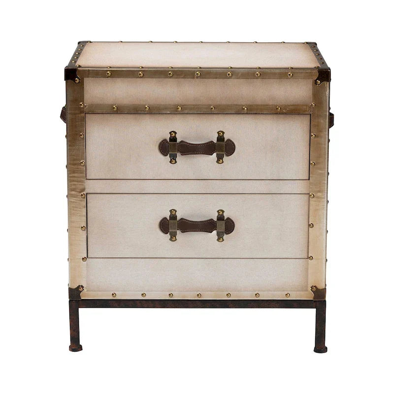 Table d'appoint/Malle de rangement en toile effet vieilli Laura
