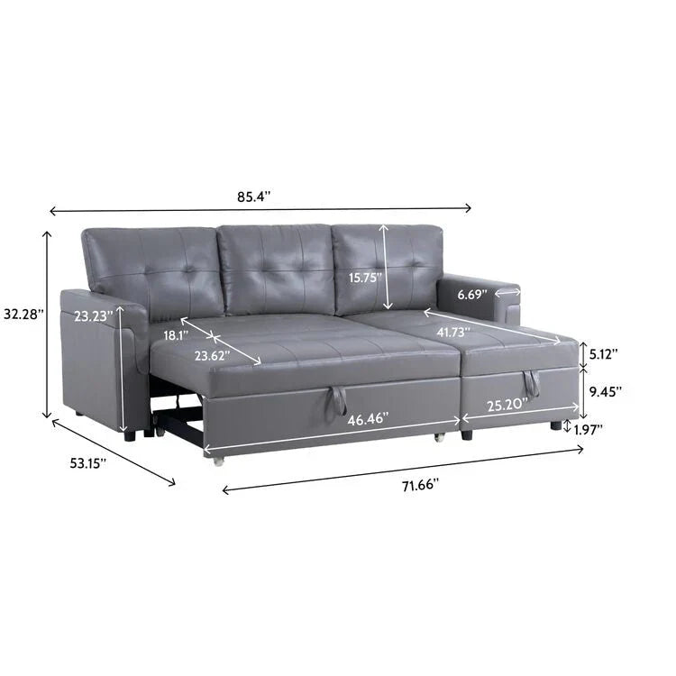 Canapé sectionnel convertible réversible avec lit escamotable, méridienne de rangement dissimulée et pieds durables