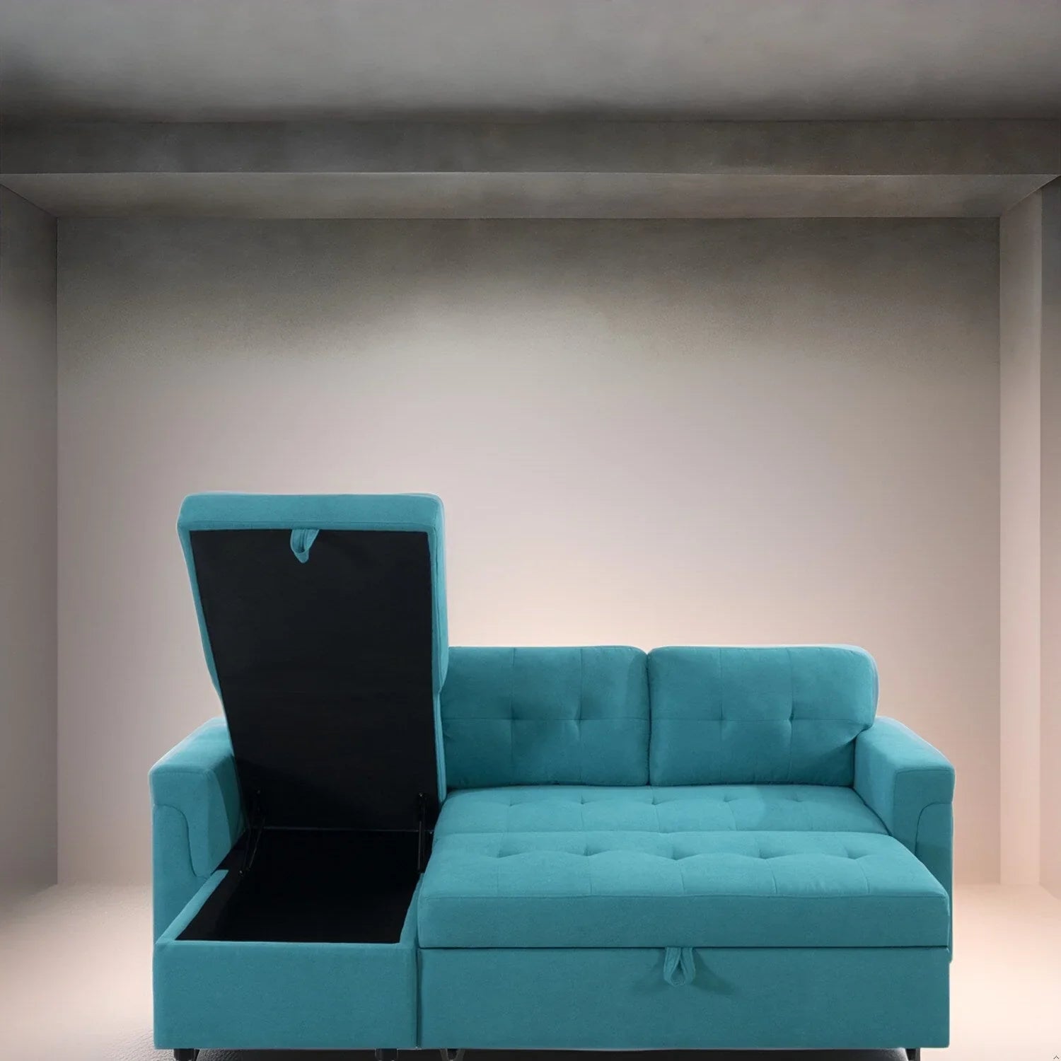 Canapé sectionnel convertible réversible avec lit escamotable, méridienne de rangement dissimulée et pieds durables