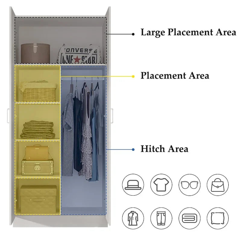 Armoires-penderies 2 portes autoportantes pour chambre avec tringle de suspension