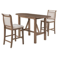 Ensemble de salle à manger 3 pièces en bois à hauteur de comptoir avec rallonge pliable