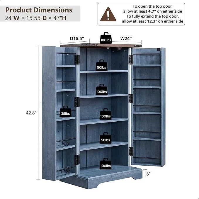 47 armoire de cuisine de ferme, buffet de rangement avec portes de grange - N/A