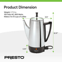 Presto Cafetière en acier inoxydable, percolateur robuste 12 tasses, argent - 2.79